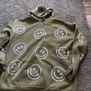 Olive Green Smiley Face Hoodie